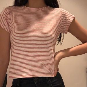 Brandy Melville Red Striped Cropped T Shirt
